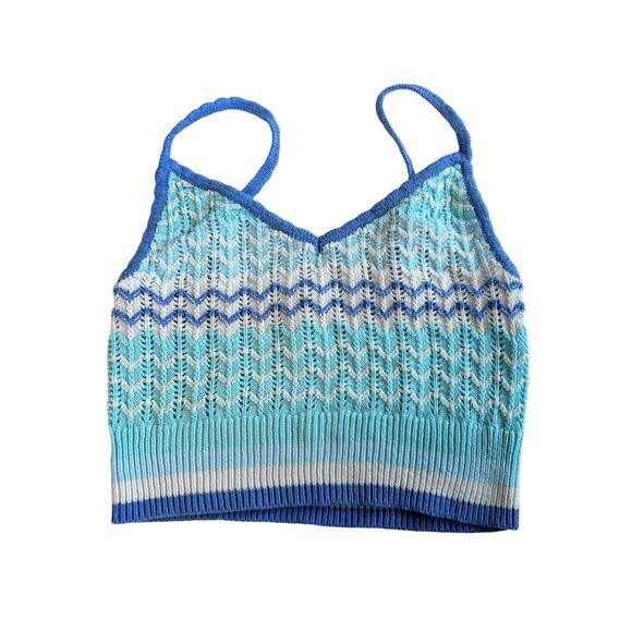 American Eagle Small Knit Crop Top Blue Tank Crochet - Picture 1 of 6